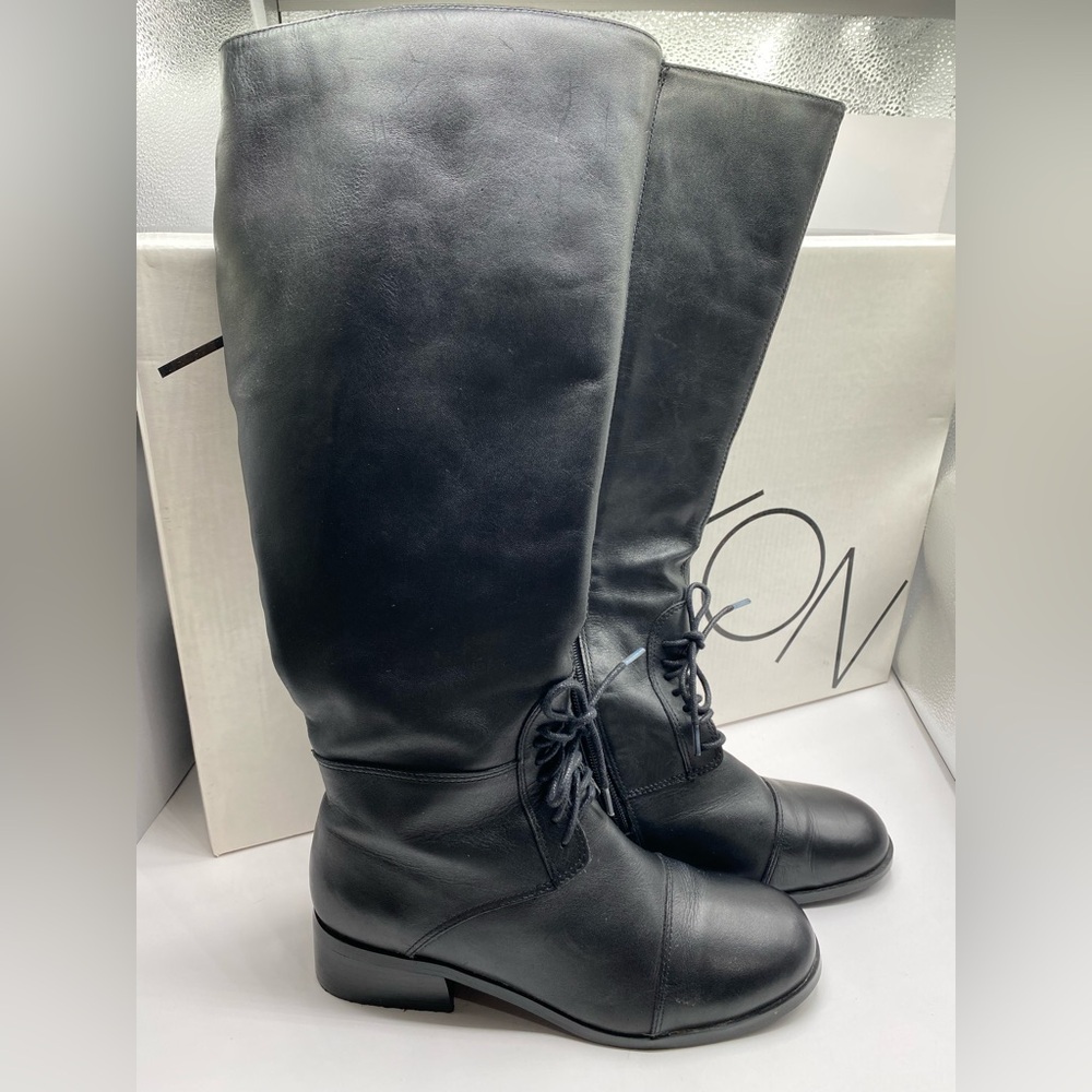 Markon Black Leather Tall Lace-Up Boots - Size 6M - Picture 4 of 8